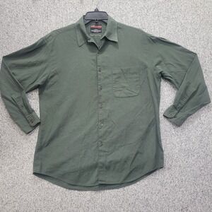 Street Line Perry Cottons Men's Green Plaid‎ Button Down Shirt L 100% Cotton